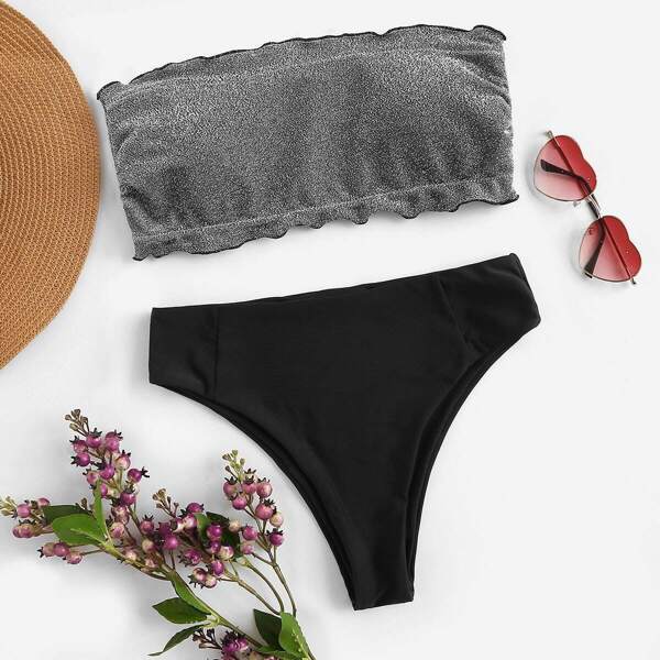 

Lettuce Trim Glitter Bandeau Bikini Set