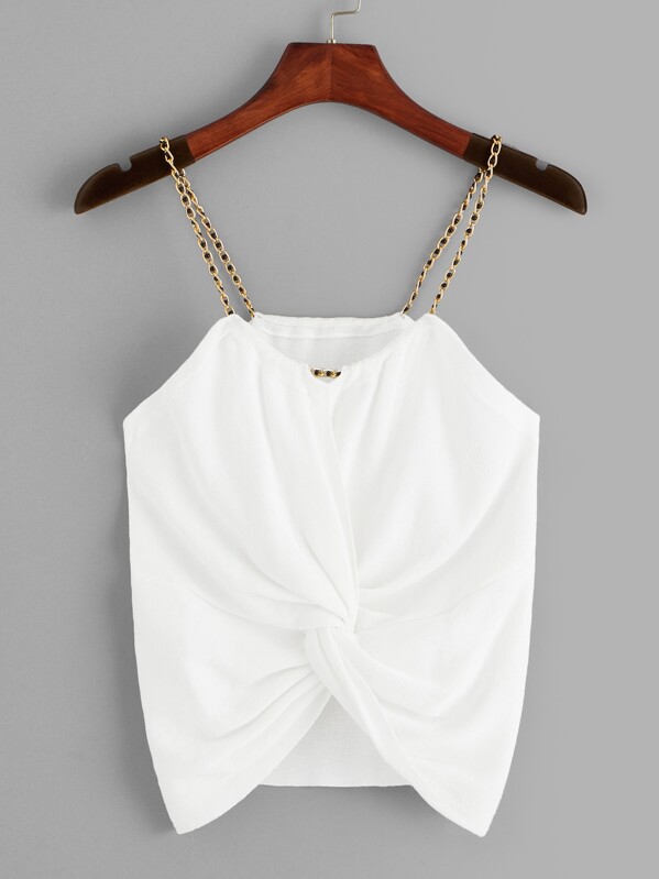 

Twist Detail Knit Chain Cami Top, White