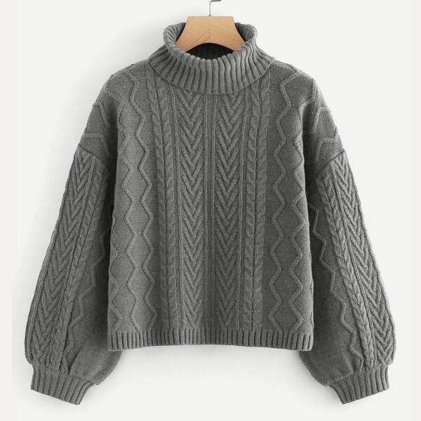 

Plus Lantern Sleeve Mixed Knit Jumper
