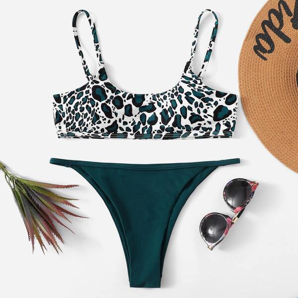 

Leopard Print Top With Tanga Bikini Set
