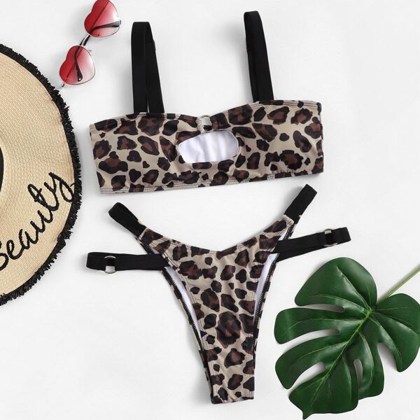 

Random Leopard Cut-out Top With High Leg Bikini