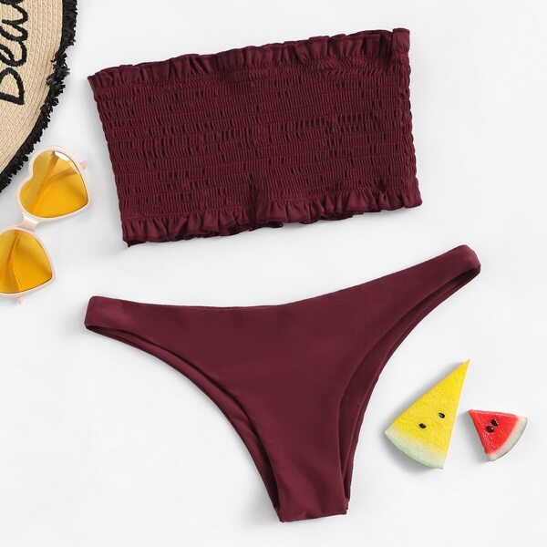 

Бюстгальтер со складками и высокие бикини, Бургундия