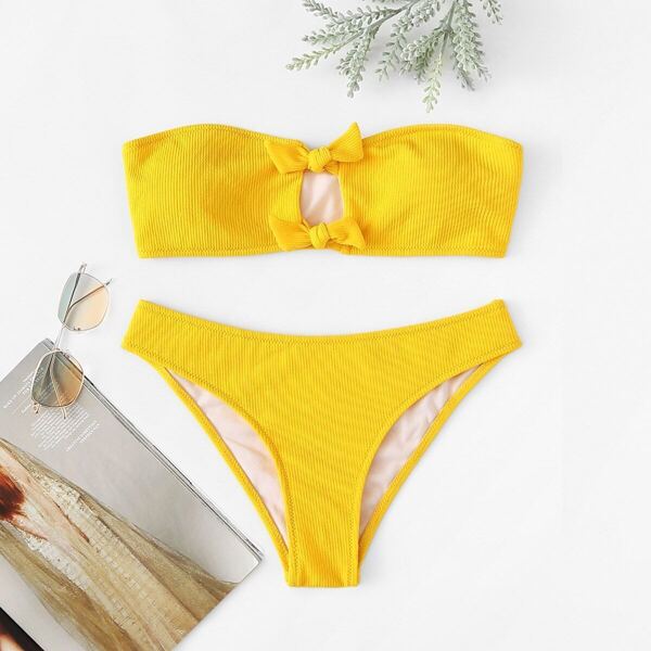 

Tie Front Cut-out Ribbed Bikini Set