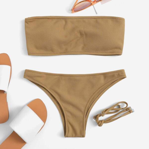 

Ribbed Bandeau Bikini Set