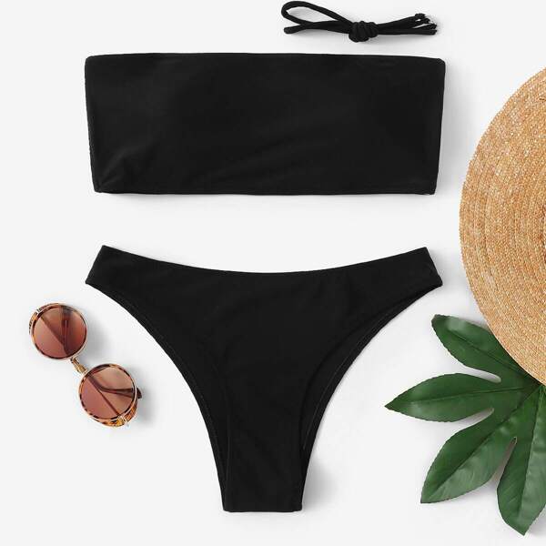 

Cut-out Bandeau Bikini Set, Black