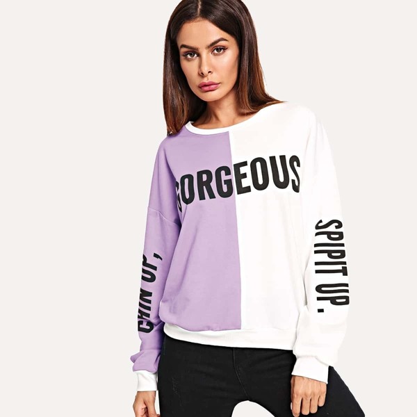 

Color Block Letter Print Sweatshirt