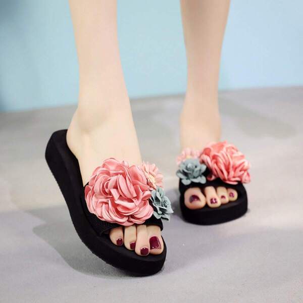 

Floral Decor Open Toe Sliders, Multicolor