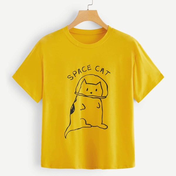 

Letter And Cat Graphic Tee, Yellow