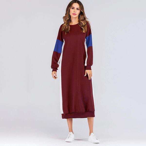

Color Block Drop Shoulder Longline Sweatshirt Dress