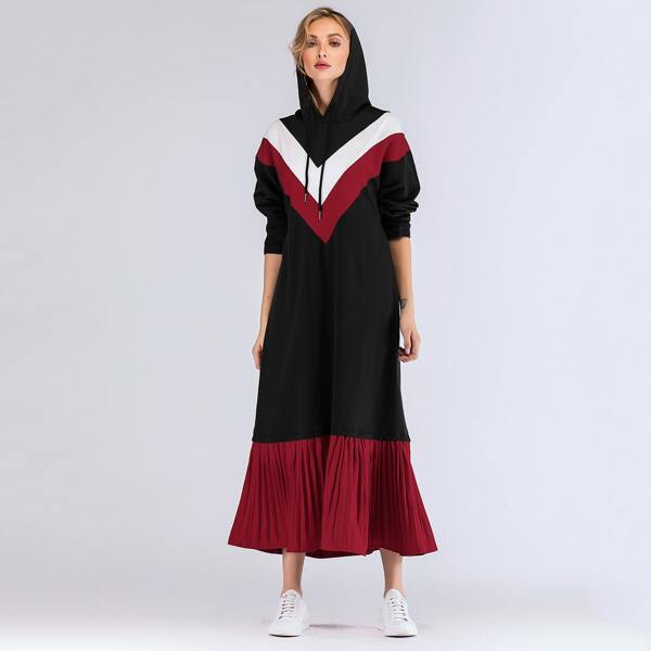 

Color Block Drawstring Hooded Dress