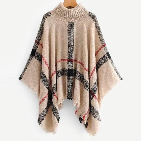

Plus Raw Hem Striped Poncho Sweater