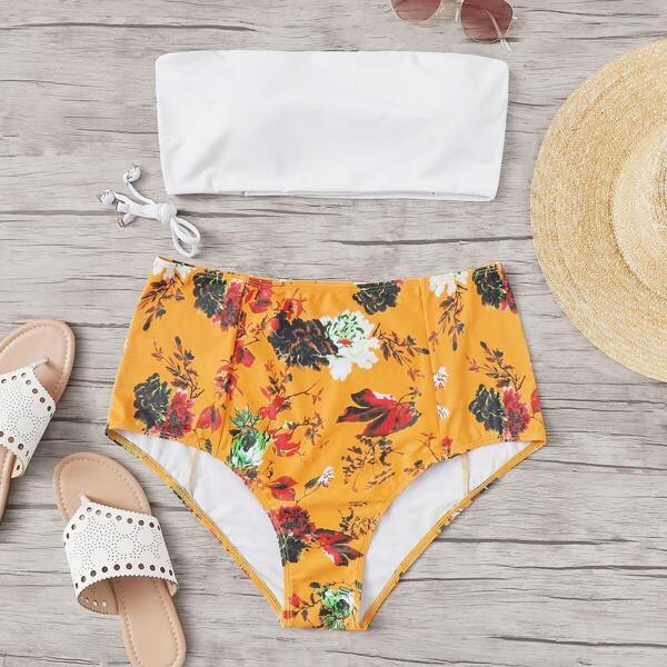 

Plus Bandeau With Floral High Waist Bikini