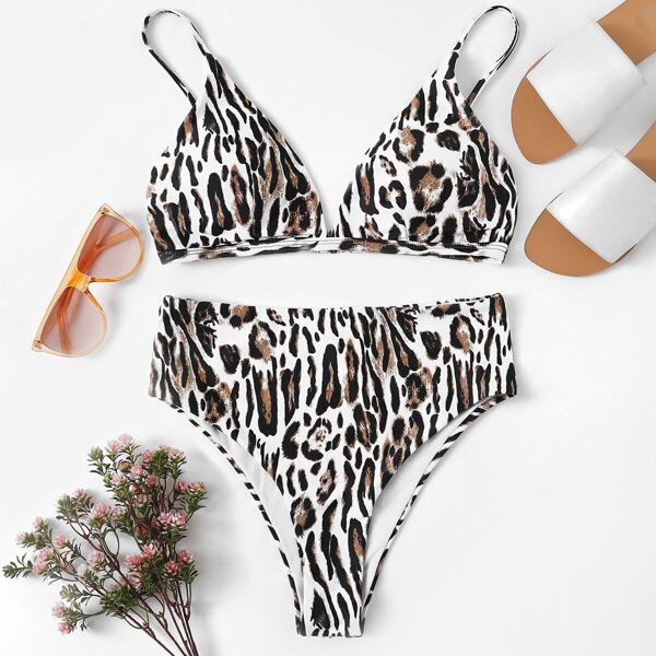 

Random Leopard High Waisted Bikini Set, Multicolor