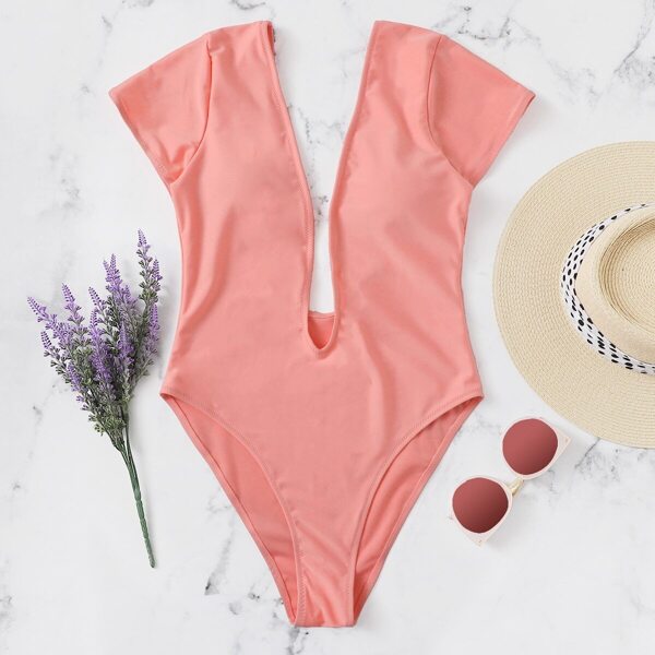 

U-Plunge Low Back One Piece Swimsuit, Pink