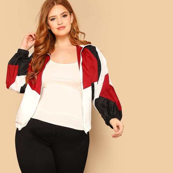 

Plus Colorblock Zip Front Jacket