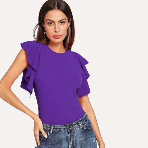 

Ruffle Armhole Solid Top