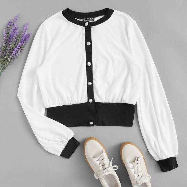 

Two Tone Button Up Knit Cardigan