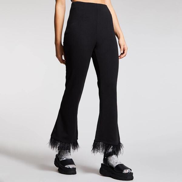 

Fringe Detail Solid Flare Pants