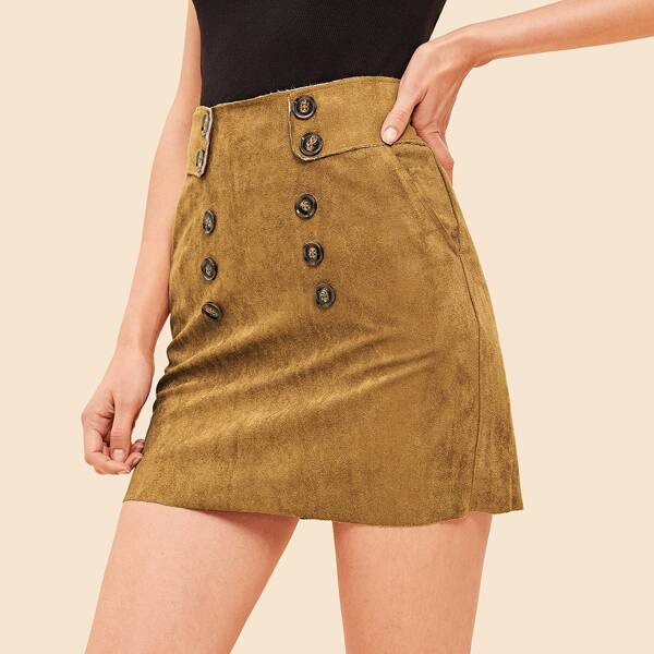 

90s Pocket Pocket Double Breasted Suede Skirt