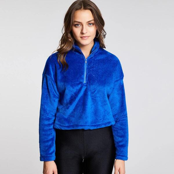 

Zip Half Placket Teddy Pullover, Blue bright