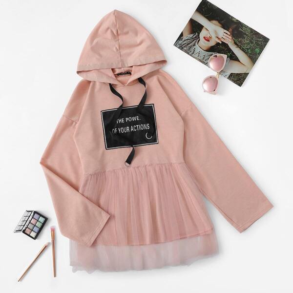 

Patched Detail Mesh Overlay Hoodie