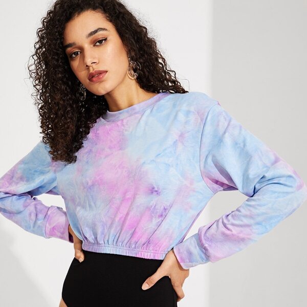 

Tie Dye Elastic Waist Crop Pullover