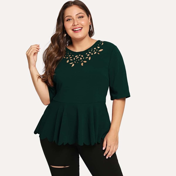 

Plus Cutout Scallop Trim Peplum Top