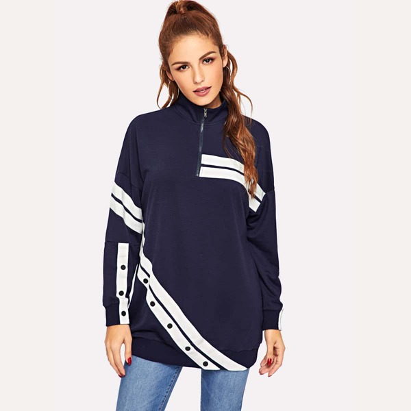 

Button Detail Color Block Sweatshirt