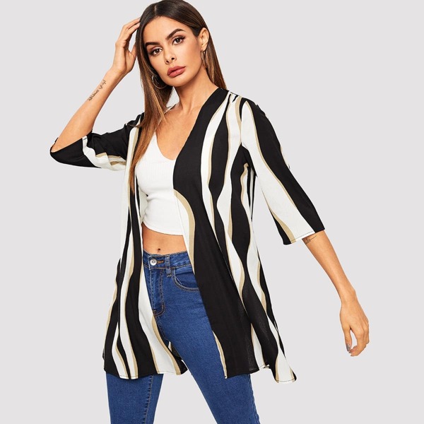 

3/4 Sleeve Striped Kimono, Multicolor