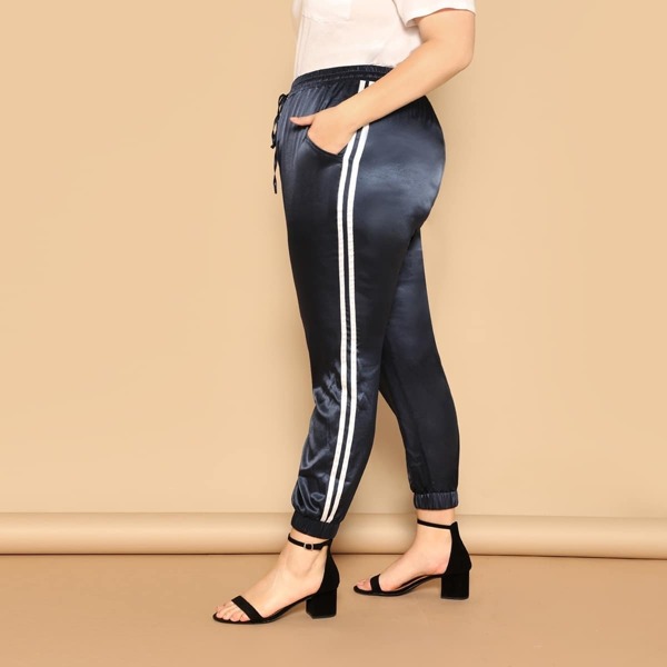 

Plus Striped Tape Side Drawstring Waist Pants