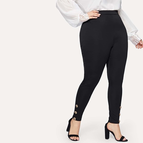 

Plus Buttoned Detail Leggings, Black