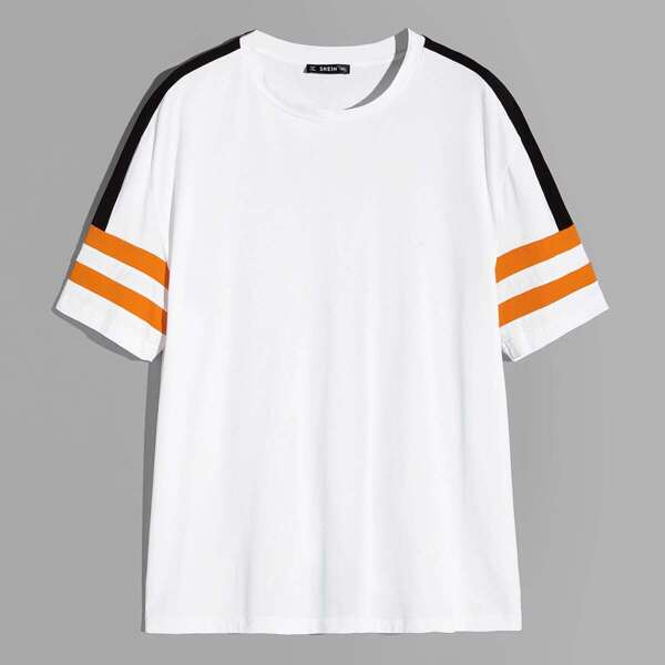 

Men Contrast Panel Striped Tee