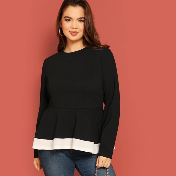 

Plus Contrast Hem Peplum Top
