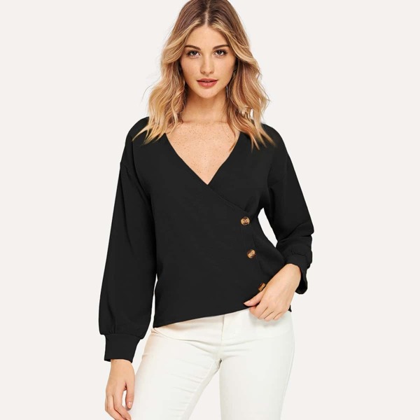 

Surplice Neck Button Side Blouse