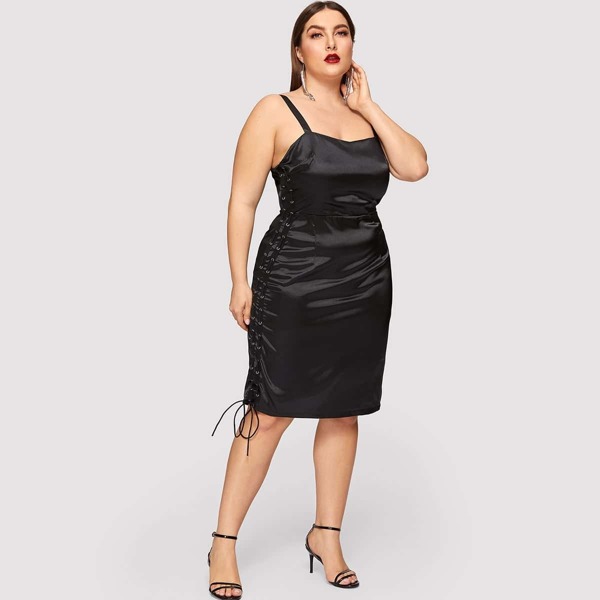 

Plus Grommet Lace Up Side Cami Dress
