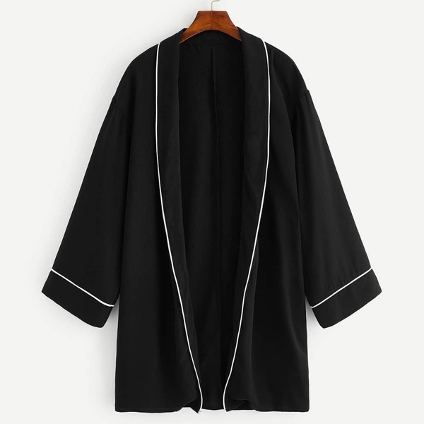 

Shawl Collar Contrast Binding Open Front Coat