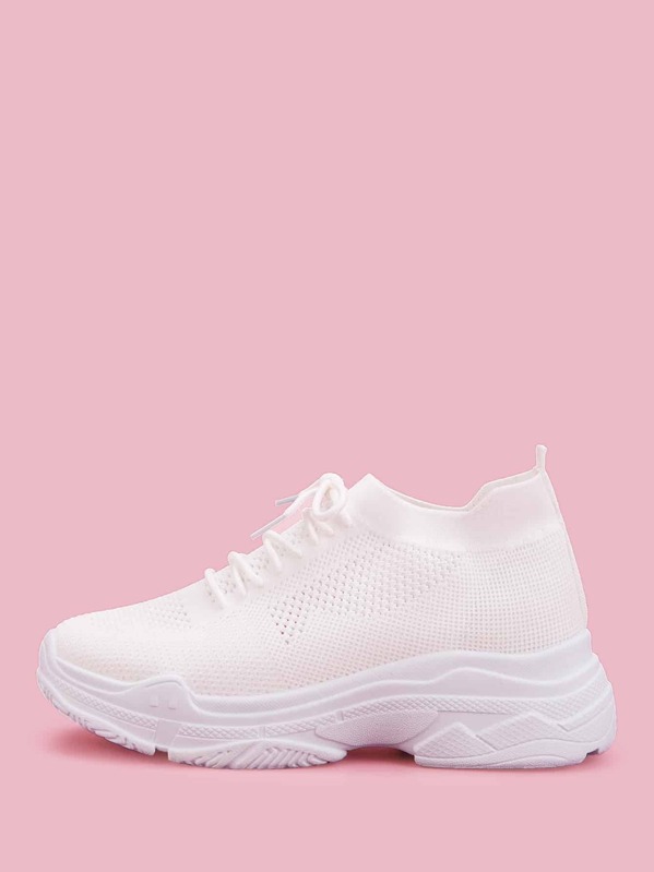 

Lace-up Knit Trainers, White