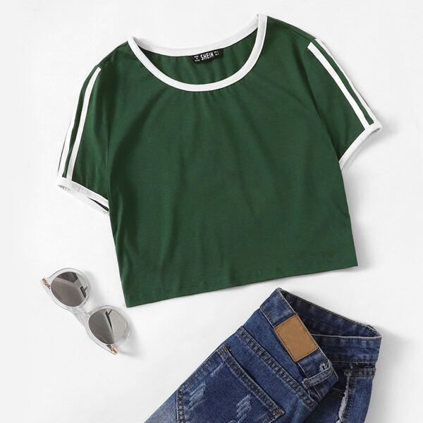 

Striped Sleeve Crop Ringer Tee