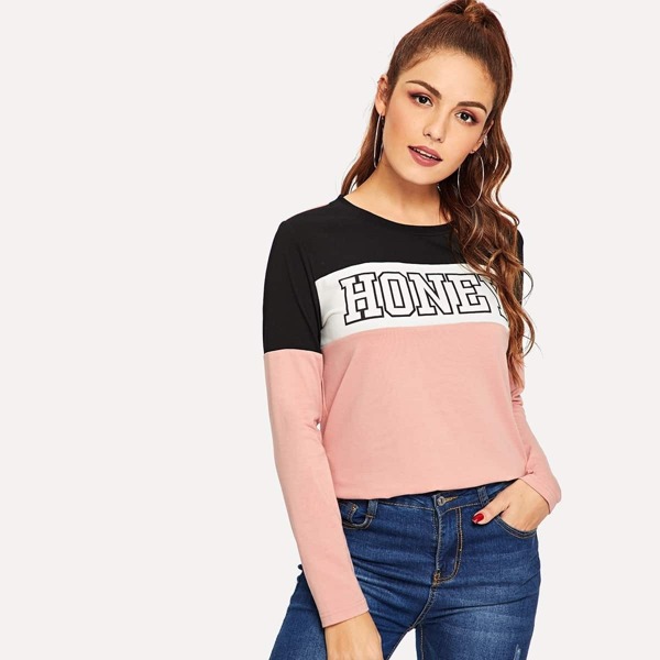 

Colorblock Letter Print Top