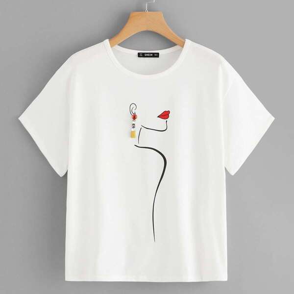 

Plus Face Sketch Tee With Earring