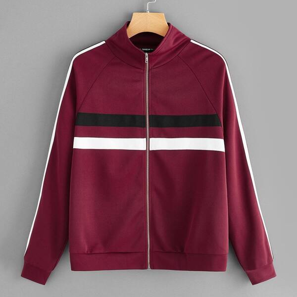 

Contrast Panel Raglan Sleeve Zipper Jacket