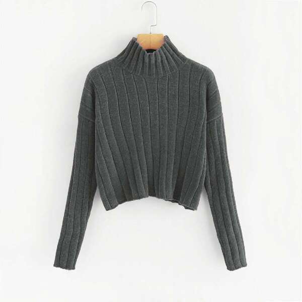 

Plus Mock-neck Drop Shoulder Chenille Sweater, Grey