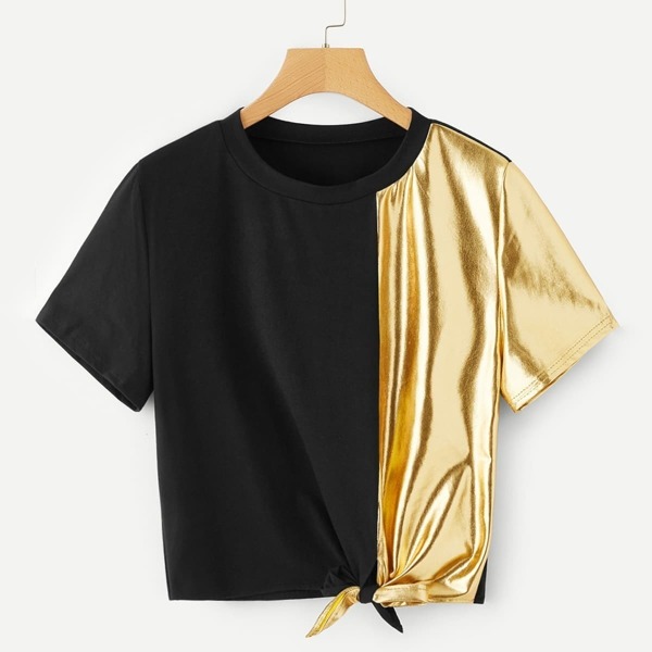 

Knot Side Contrast Metallic Tee, Multicolor