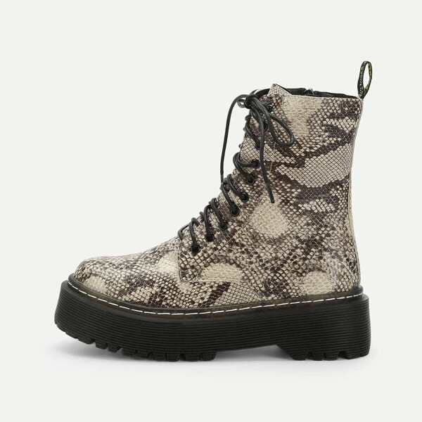 

Snakeskin Pattern Lace-up Boots