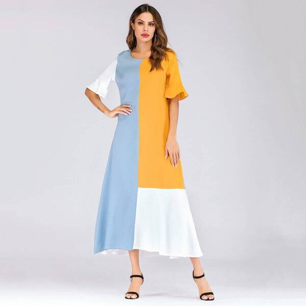 

Color Block Flounce Sleeve Dress