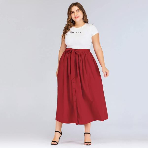 

Plus Knot-front Single Breasted Skirt