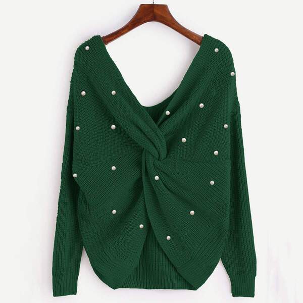 

Pearl Beaded Twist Front Sweater