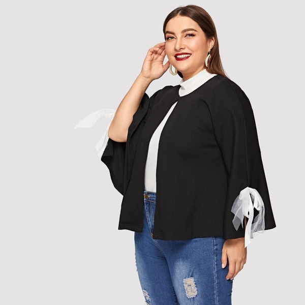 

Plus Bow Detail Split Sleeve Open Placket Coat