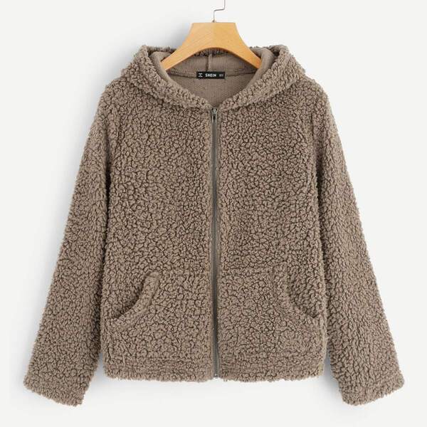 

Pocket Front Zip Up Teddy Hoodie