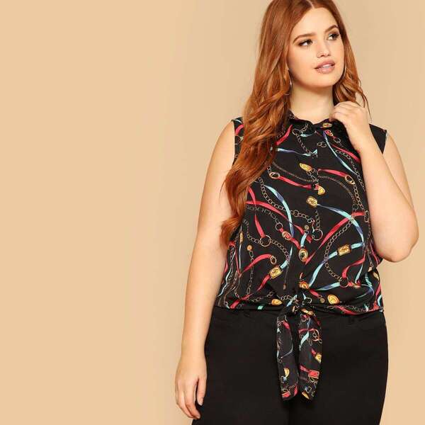 

Plus Chain Print Knot Shirt